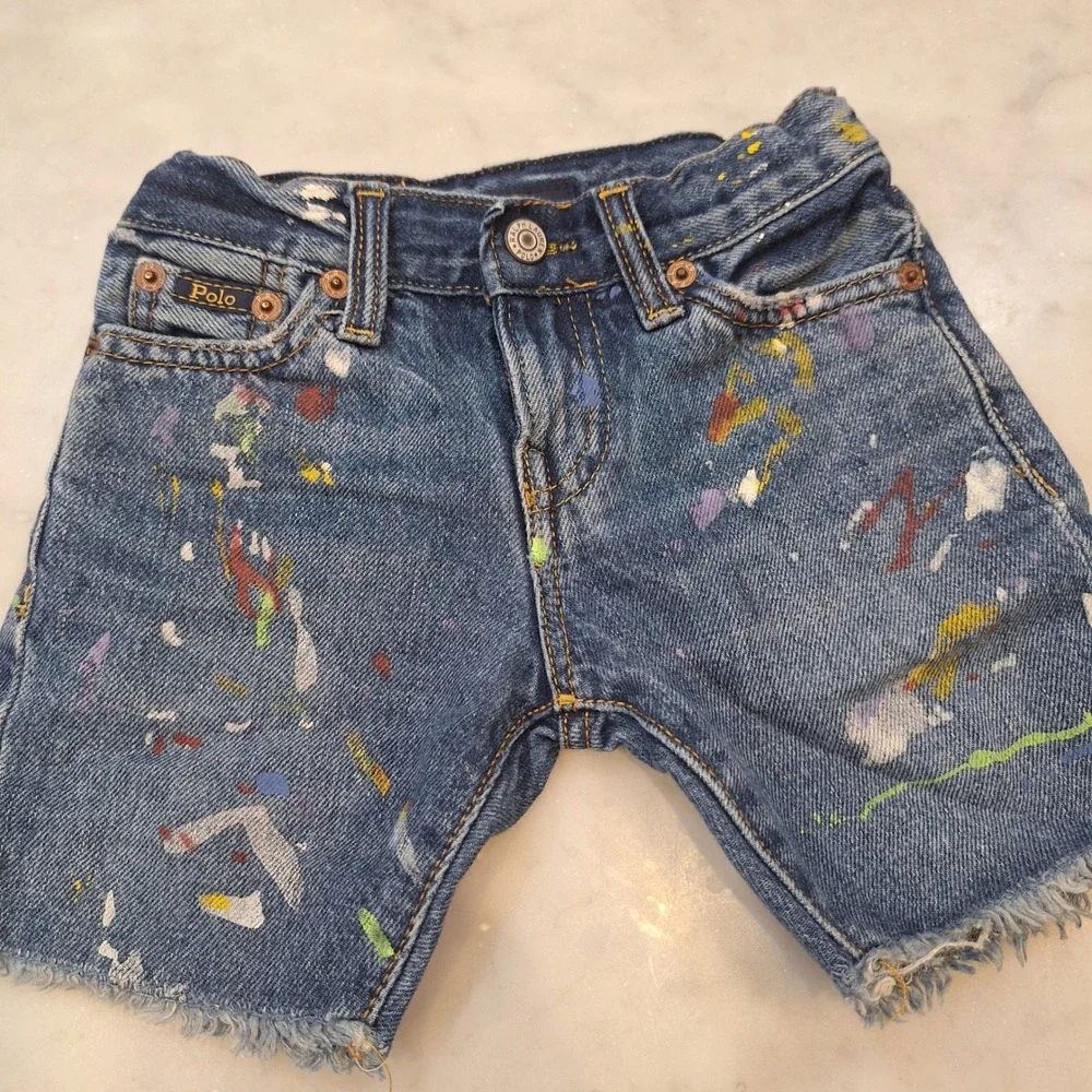 Polo Ralph Lauren Sullivan Slim Shorts Sz 3T Blue Paint Splatter Denim Cutoff